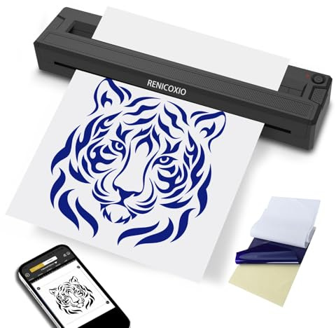 Renicoxio Tattoo Stencil Printer for Beginners & Artists, Wireless Thermal Transfer Machine with 10 Thermal Papers, Support Android, iOS, Windows, MacOS, Work with Mobile and PC