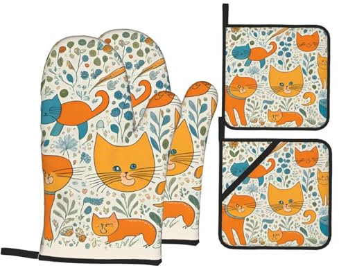 Guanti da cucina presina HJFCZH Cartoon arancione gatto stampe ispessite pratico anti-scottatura isolamento termico per cucina cottura