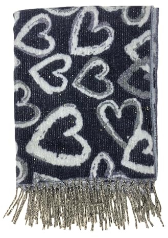 Walniverse Schal Damen Winter XXL mit Herz-Motiv, Warmer Winterschal mit Feinem Glitzer, 200x65 cm, Viskose Tuch Für Alltag & Büro, Weihnachtsgeschenke