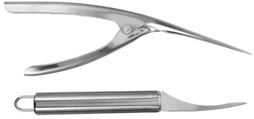 Generico Set 2 Pezzi Scrostatore per Pesci in Acciaio Resistenti con Impugnatura Ergonomica Sbucciatore e Tagliafilo per Gamberi Portatile Accessorio Cucina per Pulizia Gamberetti Uso