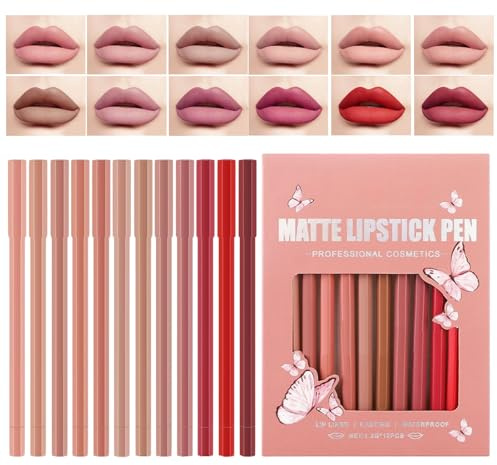 Ensemble De Contour Des Lèvres 12 Pièces Rouge À Lèvres Résistant À L'Eau | Crayon Labial Imperméable Anti-Adhésif Idéal Pour Le Cosplay Féminin Et La
