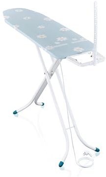 Leifheit Bügelbrett Classic M Compact Plus, Bügeltisch mit Fläche 20 x 38cm | Kompakte Streckmetall-Bügelfläche, stabil und höhenverstellbar 76-96 cm, Kabelhalter, Transportsicherung, weiß/blau/gelb