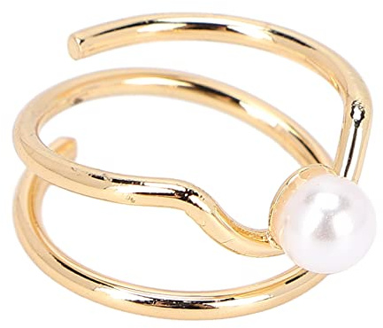 Domary Pearl Finger Nail Knuckle Rings Snygga Koppar Fingertopssmycken för Kvinnor Tjejer med Elektropläterad Koppardesign (3052 guld)
