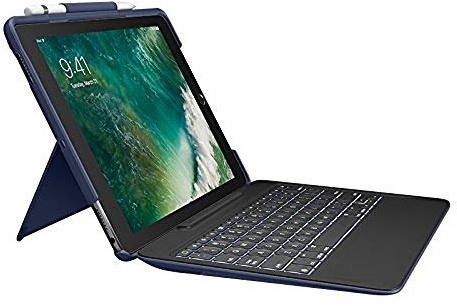 Logitech Slim Combo Funda para iPad, iPad Pro 10.5 Pulgadas, (2a Generación Modelos: A1701, A1709, A1852), Teclas Retroiluminadas, Smart Conector, Disposición QWERTZ Alemán, Azul