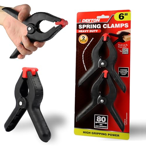 Dekton 2PC 6 Pro Clamp with 80mm Jaw Opening, Heavy Duty Rubber Non-Slip Grip, Durable Tough Plastic Construction, Hinged Jaws for Improved Grip on Uneven Surfaces, Ideal for Wood & DIY Projects