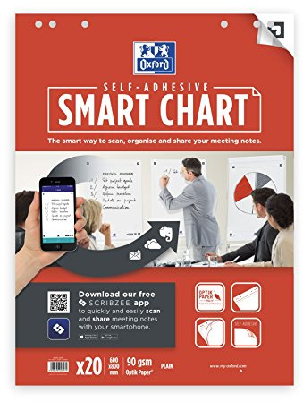 Oxford Flipchart-Papier, blanko, selbstklebend, 20 Blatt, Scribzee kompatibel