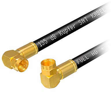 HB-DIGITAL HDTV - Cavo antenna satellitare in rame puro con 5 schermature, max 135dB RG6 coassiale, 2 connettori a compressione angolari a 90°, placcato oro, 1080p Full HD 3D UHD Ultra 4K F maschio