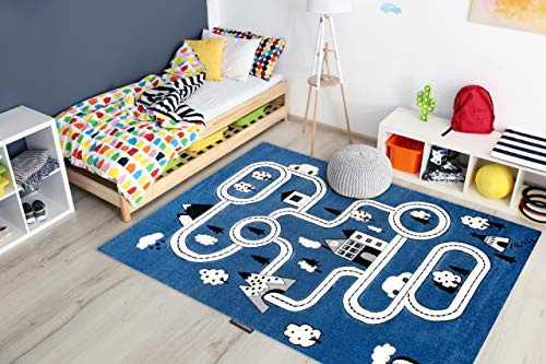 rugsx Kinderteppich Petit für Babyzimmer, Spielteppiche, Kinderzimmer, Town Stadt STRAßEN blau 280x370 cm