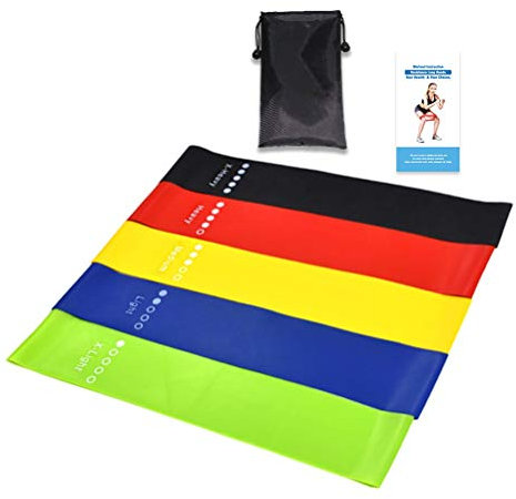 MTTKTTBD Bande Élastique Fitness,Bande de Résistance Élastique en Latex Naturel Équipement d'Exercices pour Musculation Fessiers Pilates Yoga -5 Niveaux de Force,Sac de Rangement Inclus