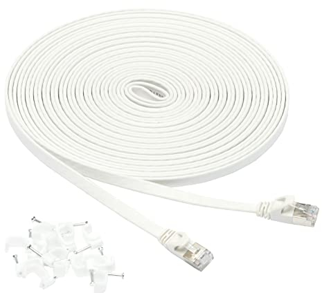 Amazon Basics flaches RJ45 Cat-7 Gigabit Ethernet Patch Internetkabel, 9.1 m, Weiß