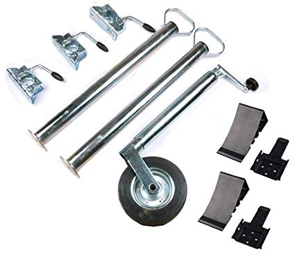 WAMO Anhänger Zubehör Set - 10 teilig - Stützrad, Stützen 700 mm, Klemmhalter, Unterlegkeile und Halter (schwarz)