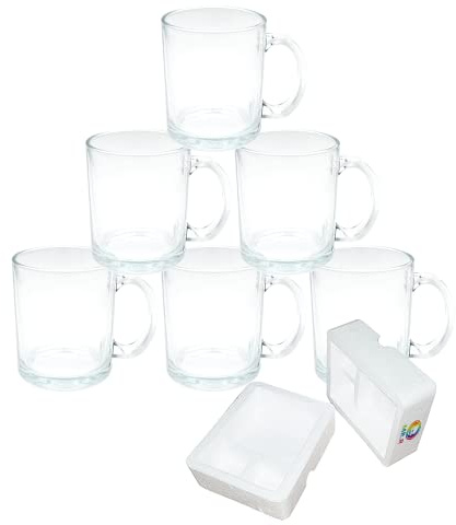 MR.R 11oz Sublimation Blanks Glass Clear Transparente Tasse, Kaffeetassen mit Griff für die Übertragung von Wärme-Thermobeschichtungen, 6er-Set