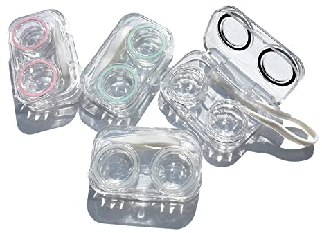 4 PCS Contact Lens Cases, Pink, Blue, Black, Clear, 4 Count (Pack of 1), Basic