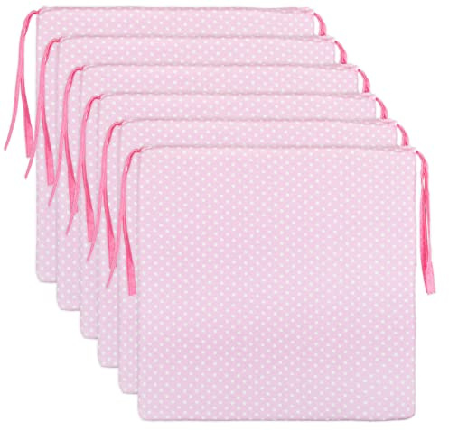 Brandsseller 6er Set Sitzkissen 40x40 cm mit Punkten – Bequeme Stuhlauflagen mit Bindebändern & abnehmbarem Bezug – Dekorative Sitzpolster für drinnen & draußen – Rosa