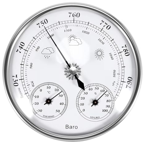 JINYISI Barometer, Wall Mounted Household Barometer, Thermometer Hygrometer Barometer, High Precision Pressure Gauge, Air Weather Meter, 3 in 1 Barometer