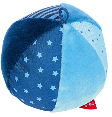 SIGIKID Softball, PlayQ Lernspielzeug, Babyball aus Plüsch und Stoff, weich gefüllt, erster Spielball mit integrierter Rassel, für Babys und Kleinkinder, Art.-Nr. 42862, blau Ø 11 cm