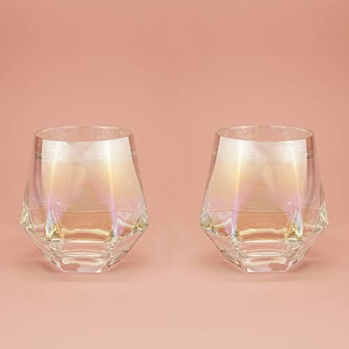 Winkee - Diamant Whisky-Gläser 2er Set | Aperitif Glas Diamant Form mit Regenbogen Effekt | Geeignet für Whisky, Mojito, Vodka, Brandy, Gin | Geschenk an Weihnachten, Muttertag, Geburtstag