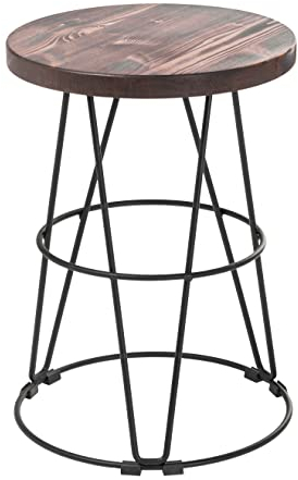 Loftie Schemel aus Holz, Sitzhocker, Hocker, Beistellhocker, Hocker, Fußablage Sitzhocker, Rückenfrei, Keine Montage erforderlich, Industrie-Design, Modern (Rund-Form 48 cm Höhe, Dunkelbraun)