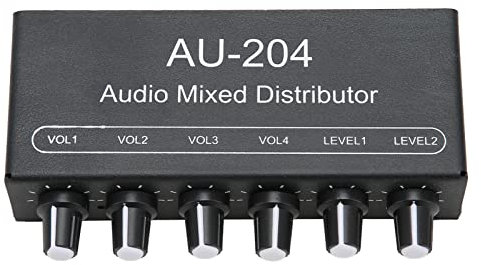 Tragbarer Audio Mixer, Stereo Sound Signal Mixer 2 in 4 Out 3.5mm Schnittstelle Stereo Kopfhörer Verstärker Mixer für Studio und Bühne