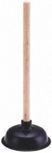 Large Black Toilet Plunger 150mm 6 Inch Cup with 430mm 17 Inch Handle, Drain Sink Plunger Toilet Pump Unblocker, Strong Suction of Black Rubber Cup with Wooden Handle Drain Cleaner Clear All Blocked