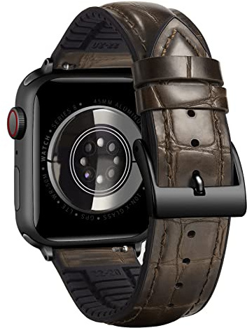 BINLUN Bracelet Compatible avec Apple Watch 49mm 46mm 45mm 44mm 42mm 41mm 40mm 38mm Bracelets Motif Alligator Cuir et Silicone Compatible avec iWatch Serie 11/10/9/8/7/6/5/4/3/2/1 SE3/2/1 Ultra3/2/1