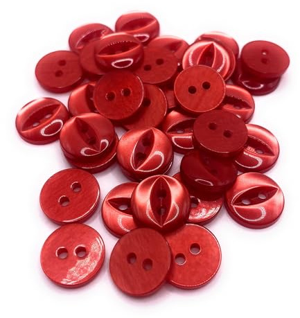 Fisheye Buttons 2 Hole Baby Knitting Pack of 10 (30 Red, 14mm)
