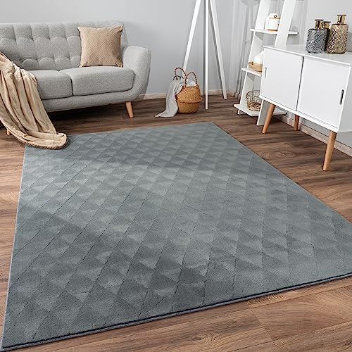 Paco Home Teppich Wohnzimmer Schlafzimmer Kurzflor rutschfest Skandinavisches Boho Design Einfarbig Geometrisch 3D Effekt Modern, Grösse:60x100 cm, Farbe:Anthrazit 2