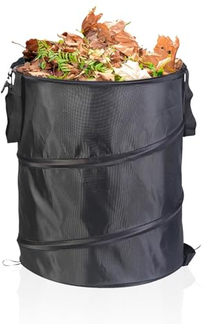 Tissting Gartenabfallsack 37L, 34 x 40cm Kleine Faltbare Oxford Stoff Gartensack Gartenarbeit Säcke Tragbarer Selbststehend Camping Abfallbeutel für Grünabfälle Rasensack Laubsack(Schwarz)