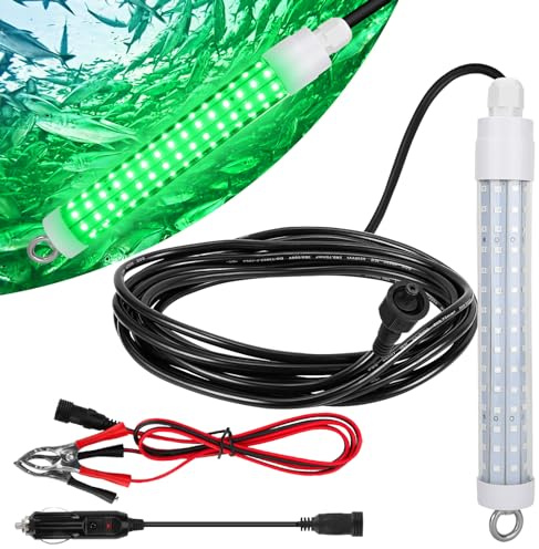 120 2835 SMD LED Underwater Fishing Light，8 10.5W DC 12V 1000ML Green Night Fishing Finder Attractor, IP68 Submersible Boat Lamp for Lure Bait Snook Crappie, 22.3ft Cord Wire &Cigarette Adapter Wire