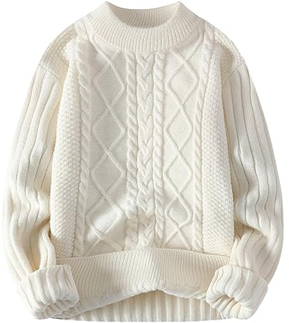 Pulls Homme Tricoté, Pull Hiver Homme à Torsadée Grande Taille Encolure Ronde Manches Longues Simple Classique épaisse Sweaters Chaude Lâche Simple de Mode Automne et Hiver Tricot Chandails