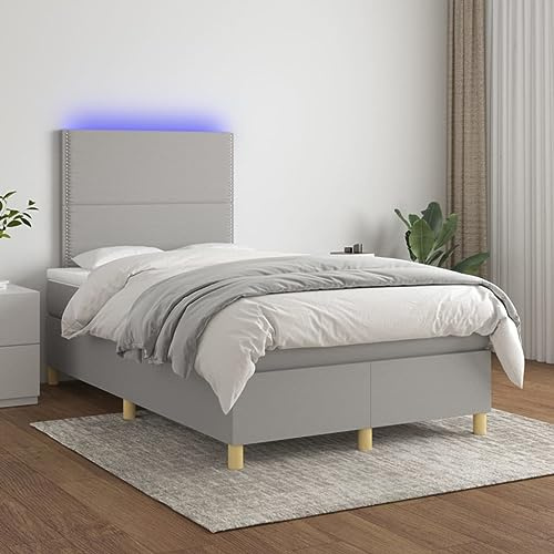 ZQQLVOO Bettgestell Familienbett Palettenbett Boxspringbett mit Matratze & LED Hellgrau 120x200 cm Stoff Geeignet für Familienzimmer