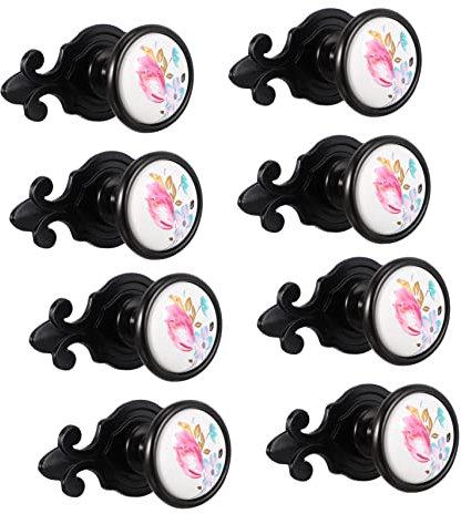 BESTonZON 8stücke Teiliges Keramik-griffset Mit Floraler Druckoptik Antik-inspirierte Möbelgriffe Für Schränke Küchen Und Badezimmer Langlebig Und Einfache Montage