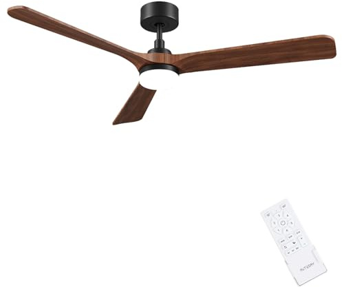AUTODAY 132cm Holz Deckenventilator mit Beleuchtung, Dunkles Holz | Leiser Gleichstrommotor, 3 hölzern Flügel, Dimmbarem LED 24W, Fernbedienung mit Memory-Funktion, 6 Geschwindigkeiten, Timer