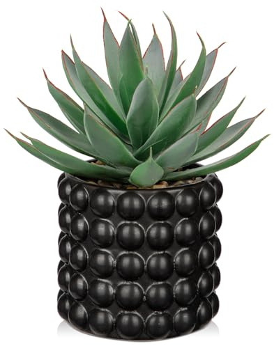 Hollyone Suculentas Falsas en Maceta de Burbujas Negra, Agave Artificial Esmerilado Shaka Zulu, Plantas Artificiales Artificiales para decoración del hogar, Escritorio de Oficina, alféizar de Ventana