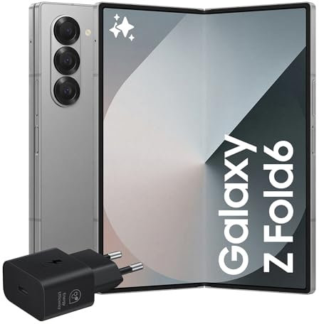 Samsung Galaxy Z Fold6 Smartphone AI pieghevole, Caricatore Incluso, RAM 12GB, 256GB, Dual SIM, Display 6,3/7,6 Dynamic AMOLED 2X, Batteria a lunga durata, Silver Shadow 2024 [Versione italiana]