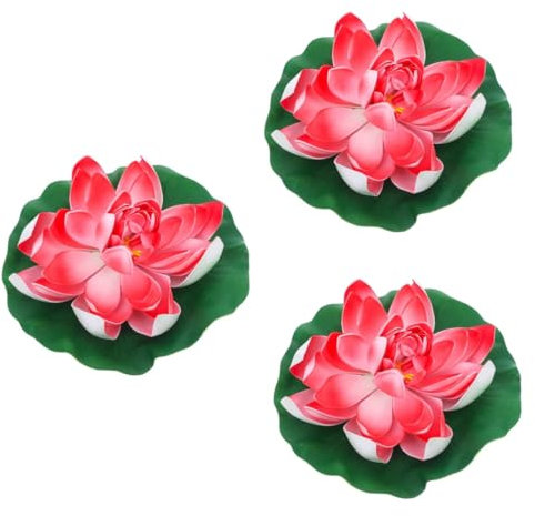 Cabilock 3 STK Teich Teichlilienpflanzen gefälschte Seerosen Fischaquarium gefälschte Teichblume teich Pflanzen schwimmende Blumen Anlage künstliche Seerose Simulation Lotus rot