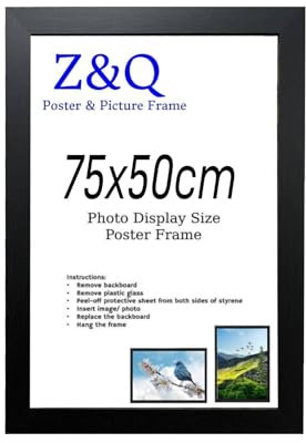 Z&Q Wall Poster Frames 75x50 cm Gallery Picture Photo Frames Solid MDF Wood Heavy Duty Shatter-Resistant Aclyric Living Room Bedroom Décor