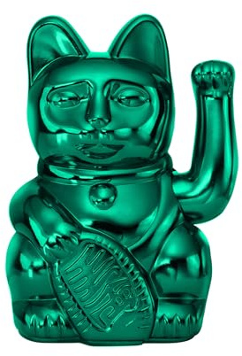 DONKEY Lucky Cat Cosmic Edition Uranus Shiny Teal| Winkekatze, Maneki Neko, 15 cm, in Geschenkverpackung (Shiny Teal)