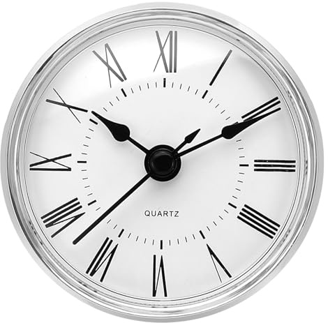 PATIKIL 7 cm 70 mm kvartsklocka insats, rund kvartsrörelse miniatyrklocka mini romerska siffror klocka passar 61 mm/2,4 tum diameter hål för ersättning hem, stil 21, vit/guldton