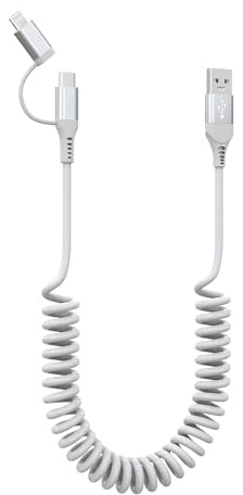 USB A auf C und Lightning Datenkabel Spiralkabel 2 in 1 für Apple Carplay und Android Auto - MFi Zertifiziert Kurz Spiral Auto iPhone Ladekabel Apple Car Play Kabel für iPhone 16 15 14 Android-Handy
