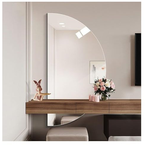NOIRDA Specchio da parete per bagno a mezzaluna 40x60cm 40x80cm specchio decorativo, specchio cosmetico semicircolare per camera da letto, bagno, ingresso(Left cut,40x80cm/15.7x31.5in)