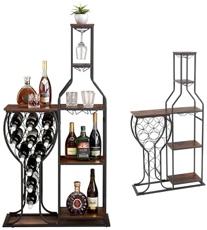 Mantianstar 5-Tier Wine Rack Freestanding Floor, 11 Bottles Modern Wooden Wine Holder-Storage Cabinet for Home Bar, Kitchen, Dining Room Space Saving Bar Stand with Easy Assembly.(Brown)