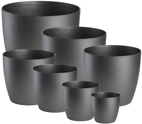 Tymar Blumentopf, 7er-Pack, ø 12/14/16/18/20/25/30 cm, Graphit, SET7 ø12-30 | moderne, matt, Runde Form, aus Kunststoff, Für Innenräume,wetterfeste & robuste