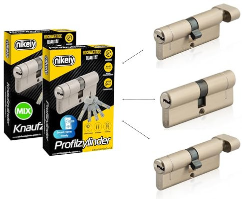 GERCAR Pro+ Juego de 3 cilindros/cerradura de barril perfil o de pomo, 3 cilindros de doble embrague, combinación libre de diferentes tamaños de cilindro con la misma llave, con 15 llaves