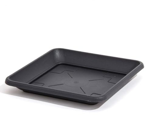 pokm toolsmarket - 34cm quadratischer Untersetzer für Blumentopf, Anthrazit Farbe, Pflanzenschale viereckig, aus Kunststoff, Hergestellt in EU