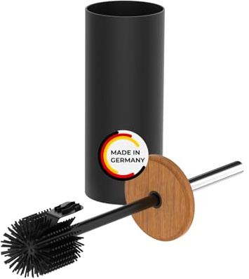 Rival WC-Garnitur Life Style schwarz mit Noppenbürste, Edelstahlgriff & geölter Buchenholzabdeckung – Toilettenbürste mit ergonomischem Griff – Klobürste für schnelle & gründliche Reinigung