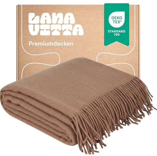 Lanavitta – Wolldecke „Runo“ – Tagesdecke & Bettüberwurf – 100 % Neuseeland-Wolle, Warmer Sofa-Plaid – Sandfarben – 140x200 cm