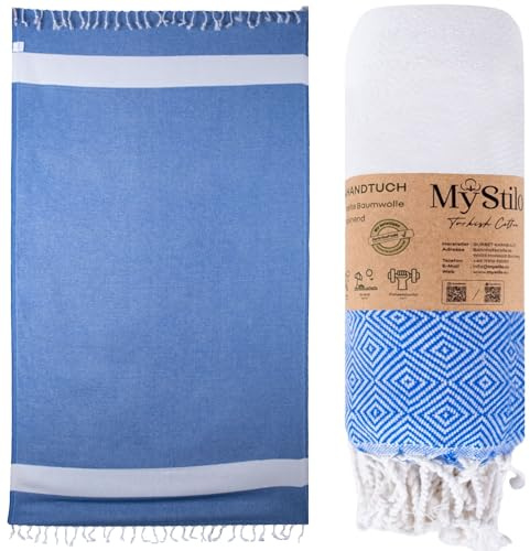 MyStilo strandhandduk bastuhandduk XXL – tjock, mjuk badhandduk 100 x 200 cm, snabbtorkande – premium hamam-handduk med diamantmönster för män, kvinnor (kungsblå)