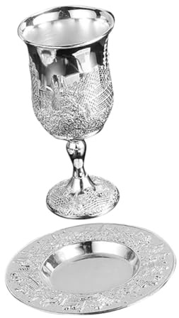 BAZEITFLOW Delicado De Copa Kiddush Con Platillo De Plata Para Vino Shabbat Copa Elevada Vintage Multifunción Para Festivales Judíos y Celebraciones Religiosas