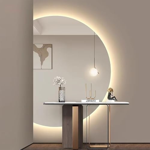 Specchio da bagno moderno semicircolare con luce LED, specchio da trucco da parete a mezzaluna per l'arredamento della casa, 3 colori/antiappannamento antideflagrante (taglio a sinistra, 35